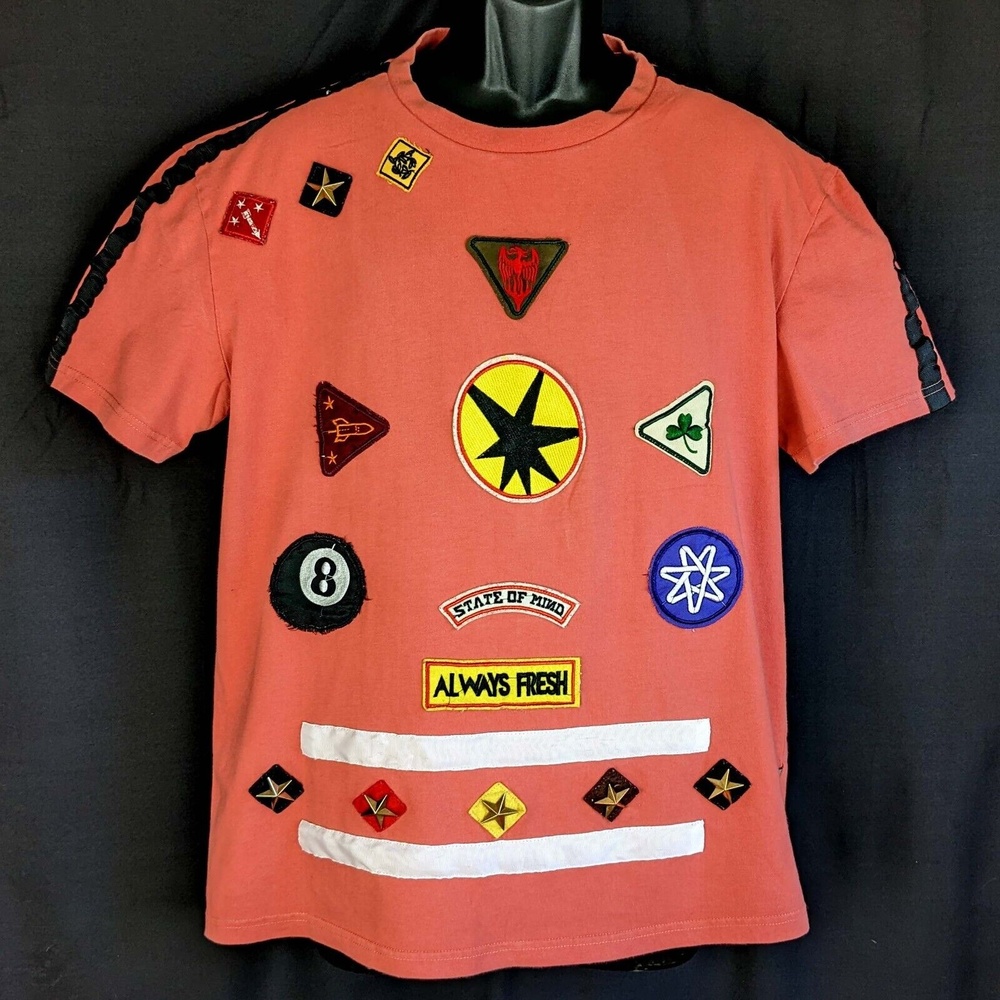 Kleep Always Fresh Men's XL Peach T-Shirt Patches Ribbon Gold Stars